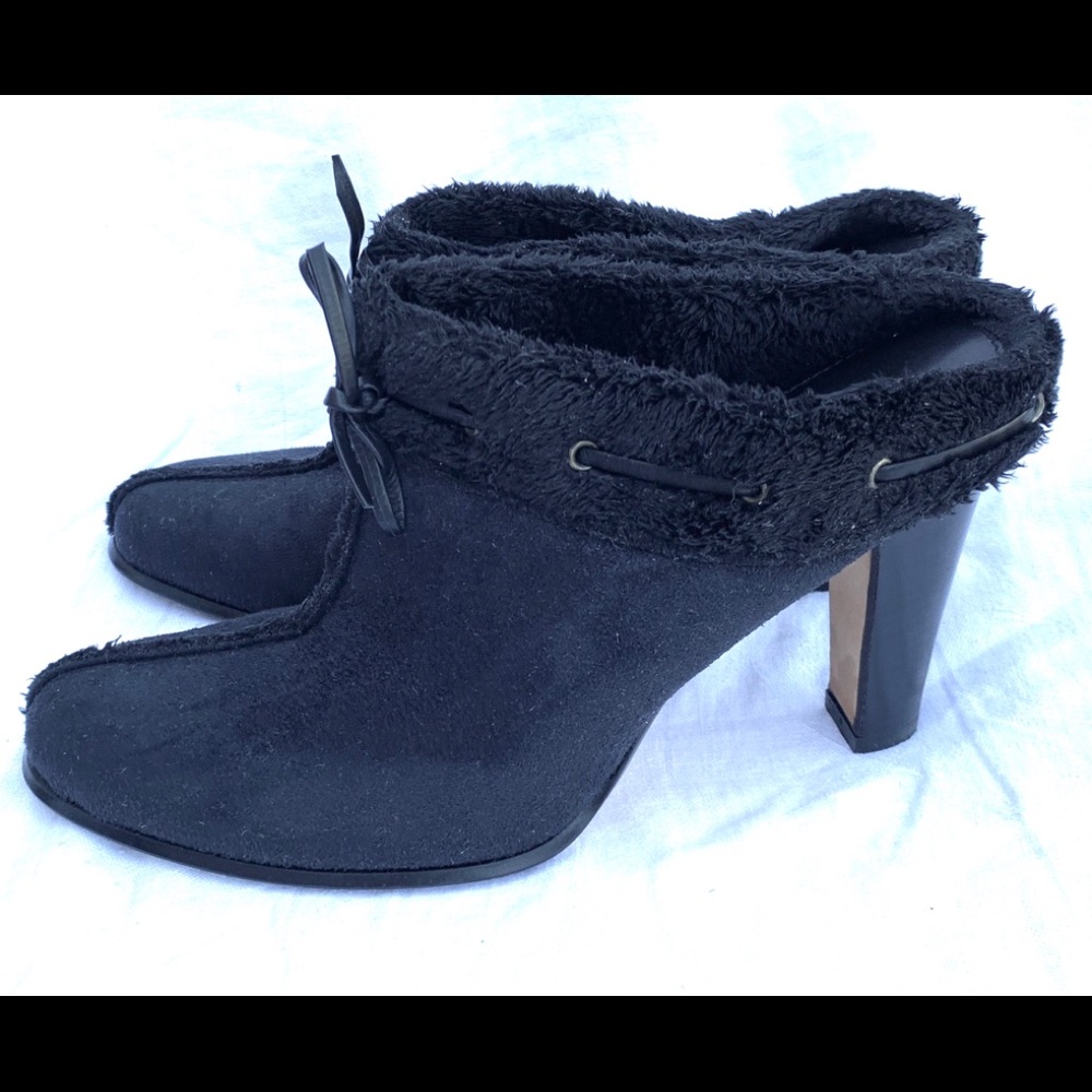 ANNE KLEIN NY 8 1/2 M SHOES MULES HEELS WARM FUR